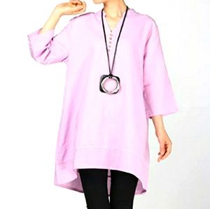 Mordenmiss Women's Cotton Linen Blouse V-Neck Tuni